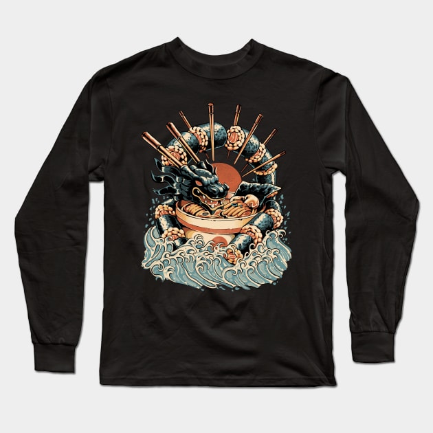 Dragon Sushi Ramen - Black Version Long Sleeve T-Shirt by Ilustrata